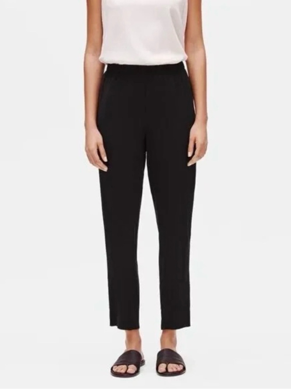 Eileen Fisher Silk Georgette Tapered Pants Black Size Large